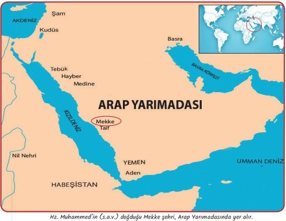 1. Hz. Muhammed’in (s.a.v.) Doğduğu Çevre 2 arap yarimadasi haritasi