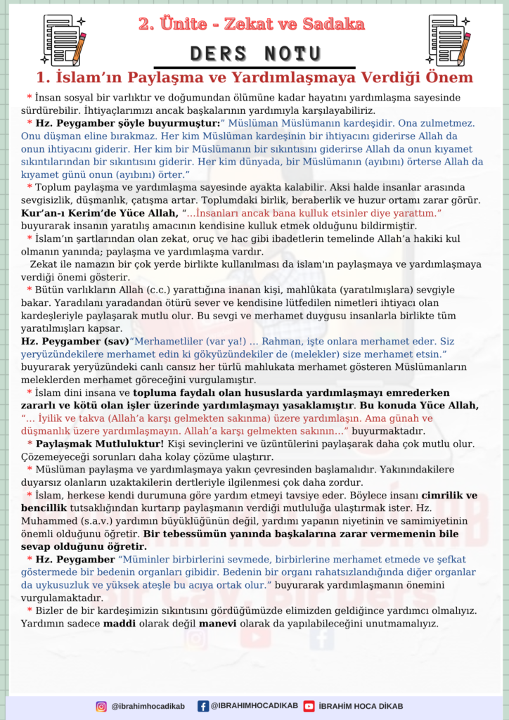 İslam’ın Paylaşma ve Yardımlaşmaya Verdiği Önem 1 İslam’ın Paylaşma ve Yardımlaşmaya Verdiği Önem