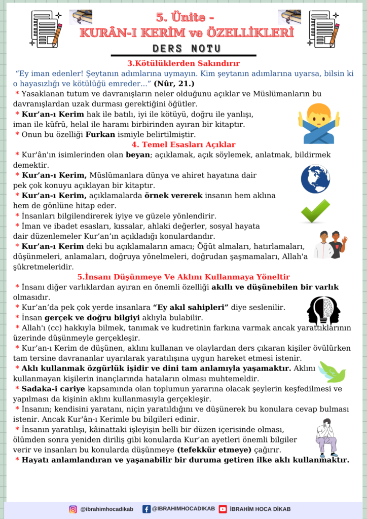 5. 3. Kur’an-ı Kerim’in Temel Özellikleri 2 5.3. Kur’an-ı Kerim’in Temel Özellikleri