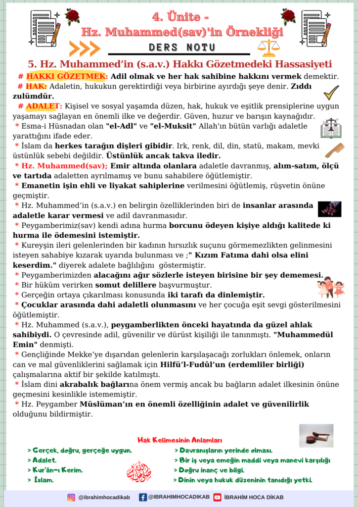 5. Hz. Muhammed’in (s.a.v.) Hakkı Gözetmedeki Hassasiyeti 1 5. Hz. Muhammed’in (s.a.v.) Hakkı Gözetmedeki Hassasiyeti